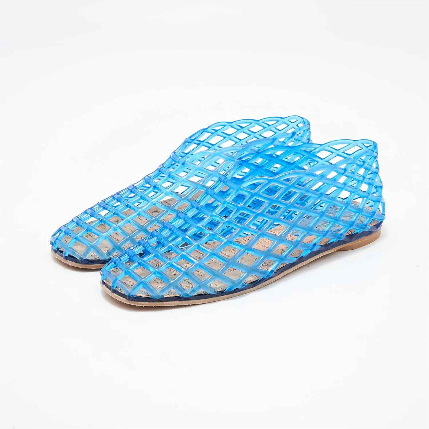 Jelly Mesh Ballet Flats for Women Clear Hollow Shoes Summer Beach Slip-on Ballerina PVC Jellies Shoes