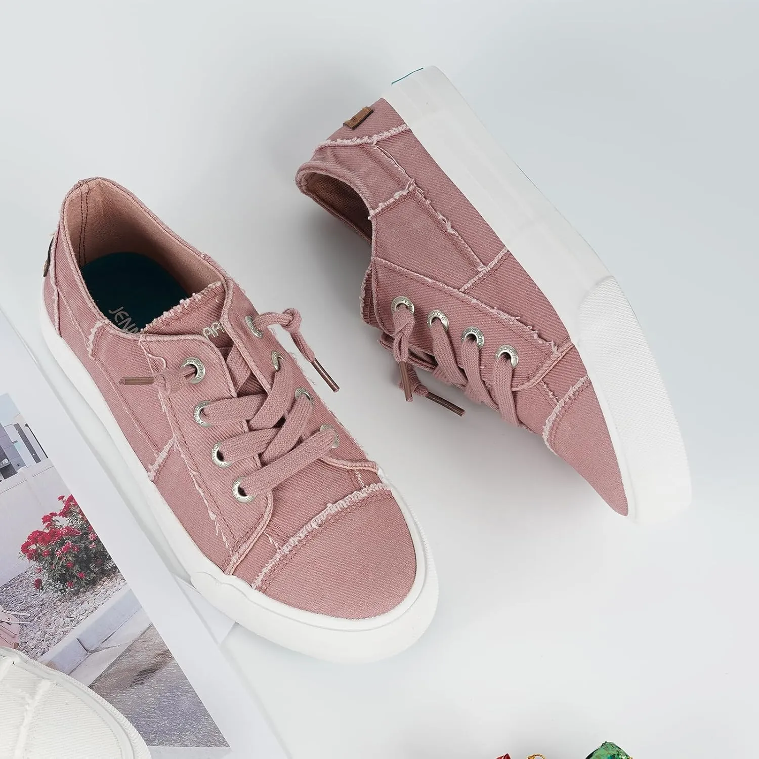 JENN ARDOR Womens Slip On Sneakers Low Tops Canvas Shoes for Women Casual Tennis Shoes Play Sneakers Fashion Shoes