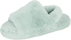 Jessica Simpson Girl's Plush Faux Fur Slip on House Slippers with Memory Foam