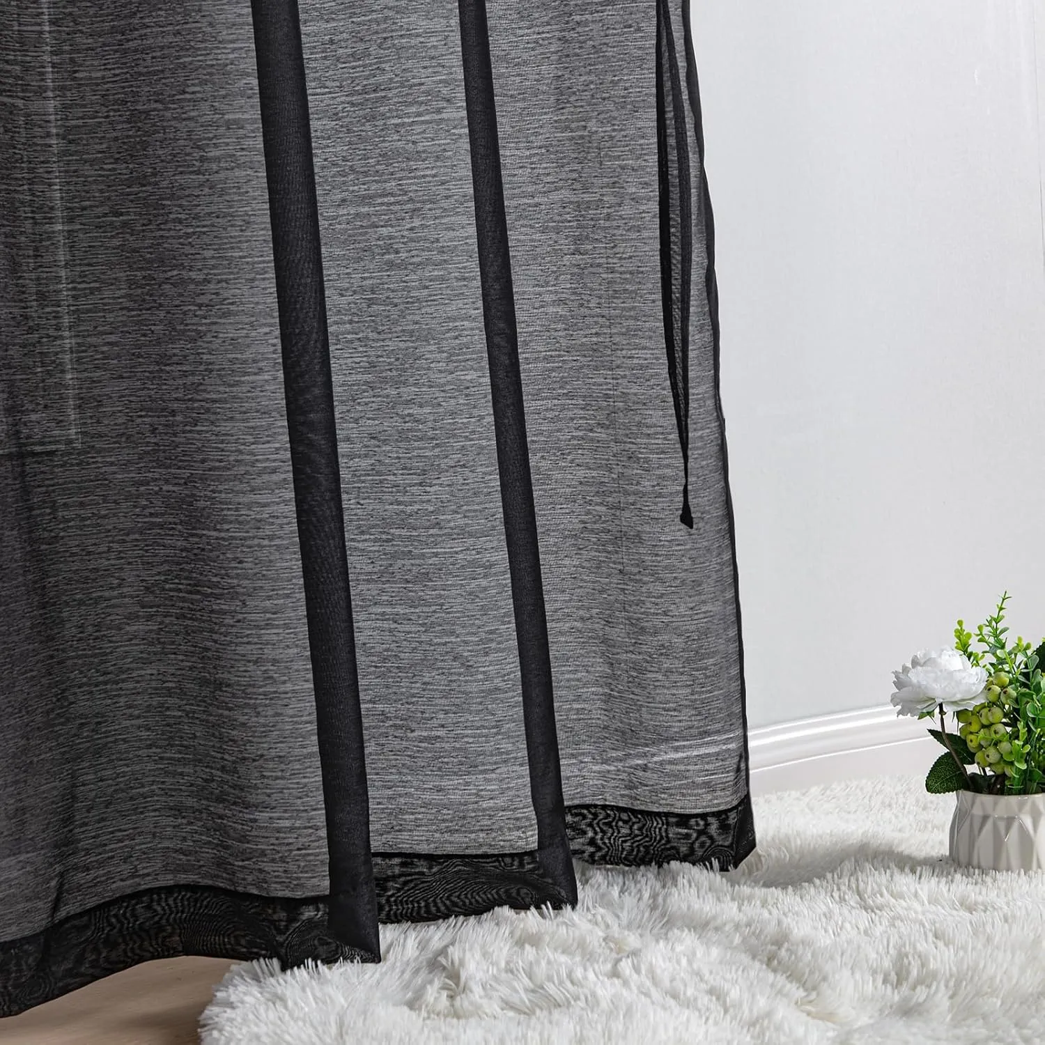 JIUZHEN Black Sheer Curtains 84 Inches Long - Semi Transparent Light Filtering Grommet Window Drapes for Living Room/Bedroom, 52Wx 84L, Set of 2 with Tiebacks