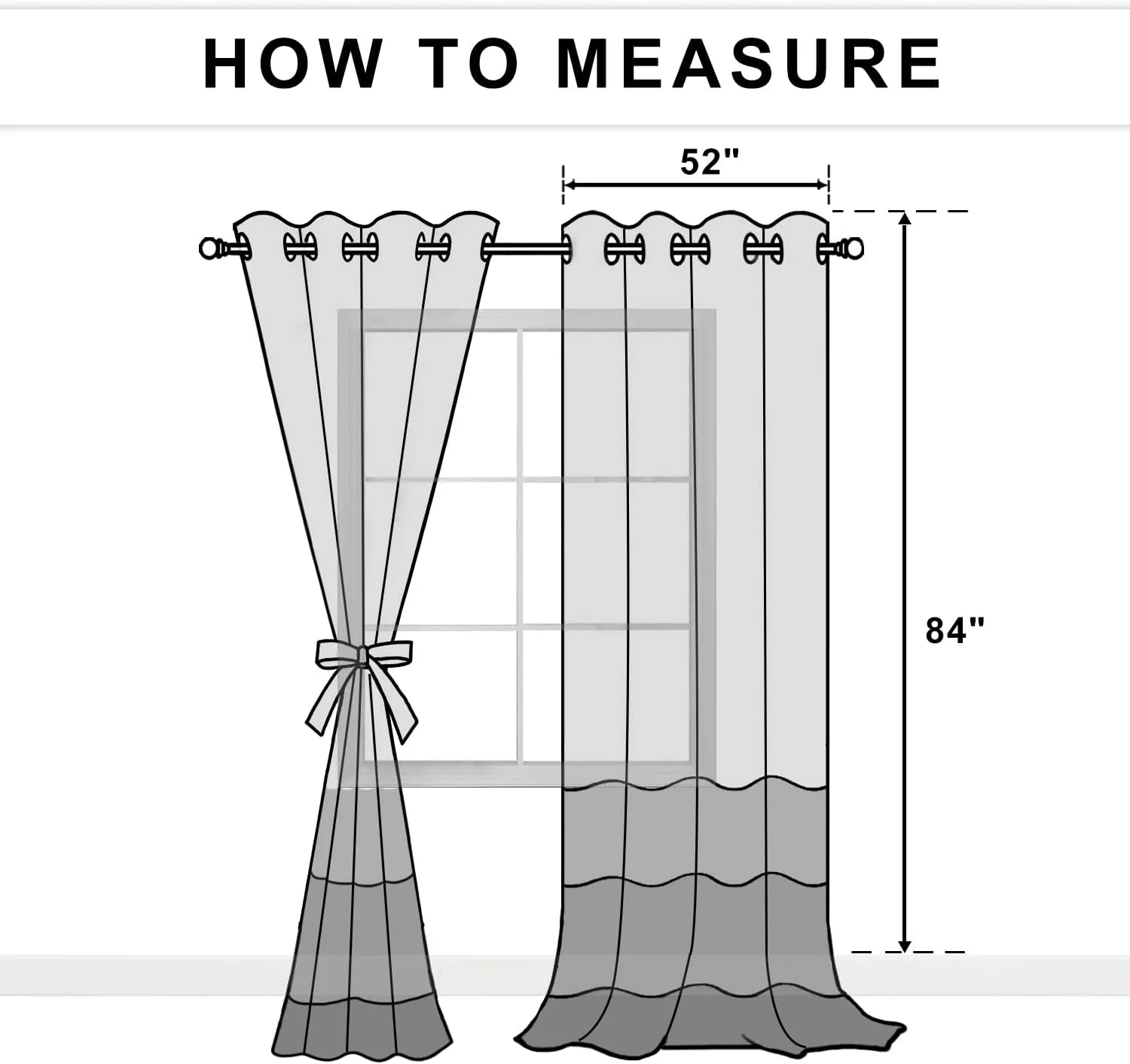 JIUZHEN Black Sheer Curtains 84 Inches Long - Semi Transparent Light Filtering Grommet Window Drapes for Living Room/Bedroom, 52Wx 84L, Set of 2 with Tiebacks
