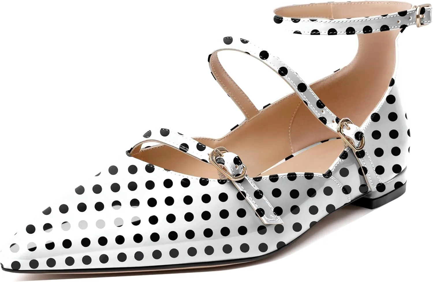 Joseywade Women's Ballet Flat Shoes Ankle Strap Mary Jane Flats Pointed Toe Ballerina Walking Flats Cute Casual Low Comfort Soft Dress Shoes