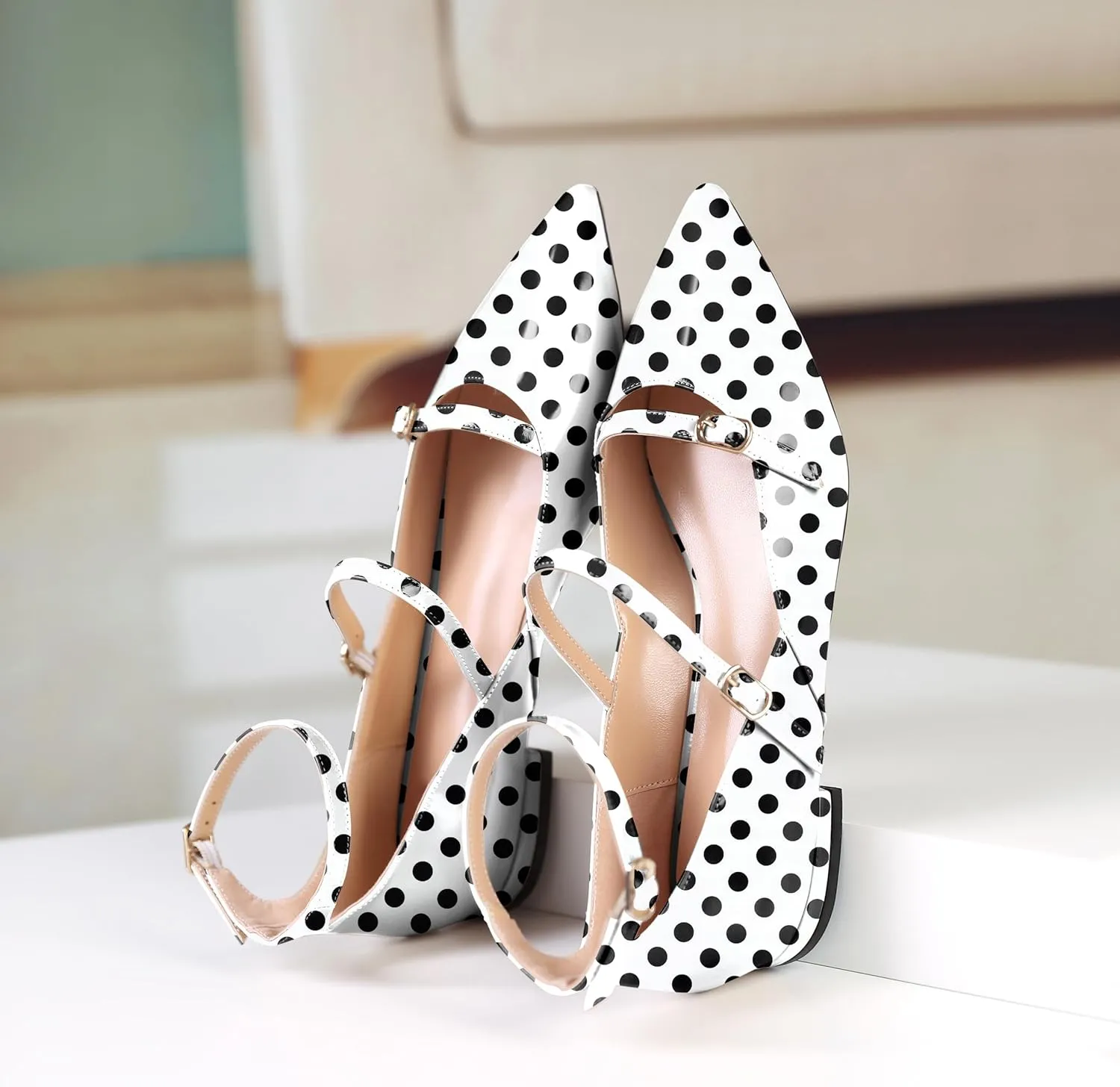 Joseywade Women's Ballet Flat Shoes Ankle Strap Mary Jane Flats Pointed Toe Ballerina Walking Flats Cute Casual Low Comfort Soft Dress Shoes