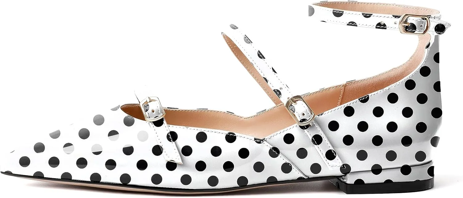 Joseywade Women's Ballet Flat Shoes Ankle Strap Mary Jane Flats Pointed Toe Ballerina Walking Flats Cute Casual Low Comfort Soft Dress Shoes