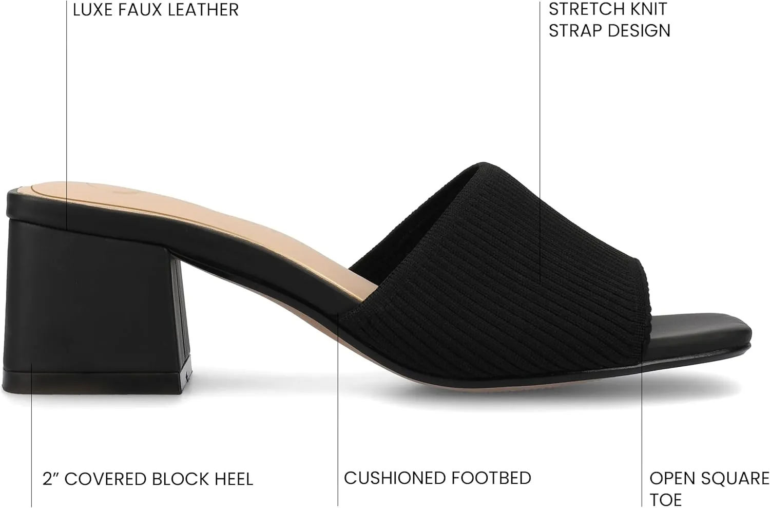 Journee Collection Womens Shilin Stretch Knit Dress Sandals Cushioned Slip On Block Heel Open Square Toe Spring Summer