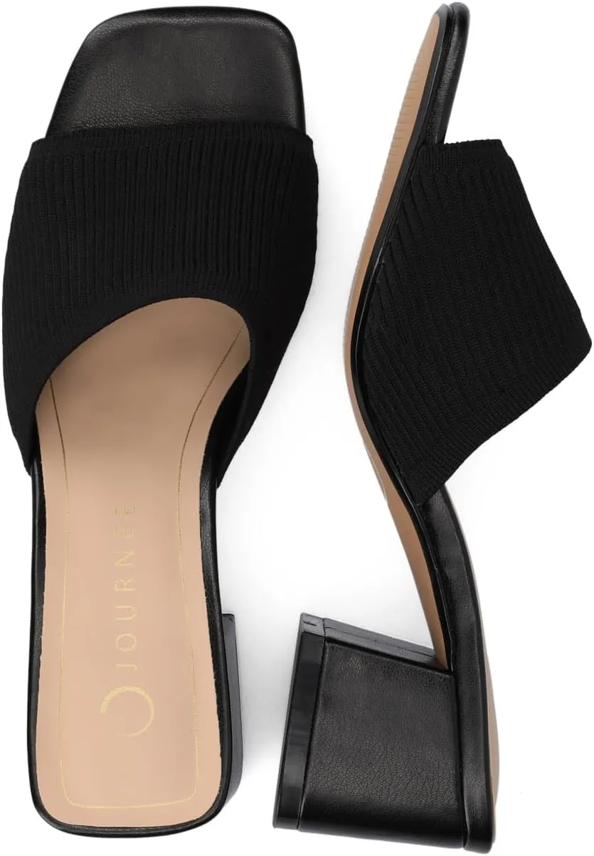 Journee Collection Womens Shilin Stretch Knit Dress Sandals Cushioned Slip On Block Heel Open Square Toe Spring Summer