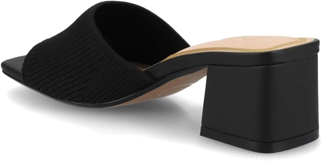 Journee Collection Womens Shilin Stretch Knit Dress Sandals Cushioned Slip On Block Heel Open Square Toe Spring Summer