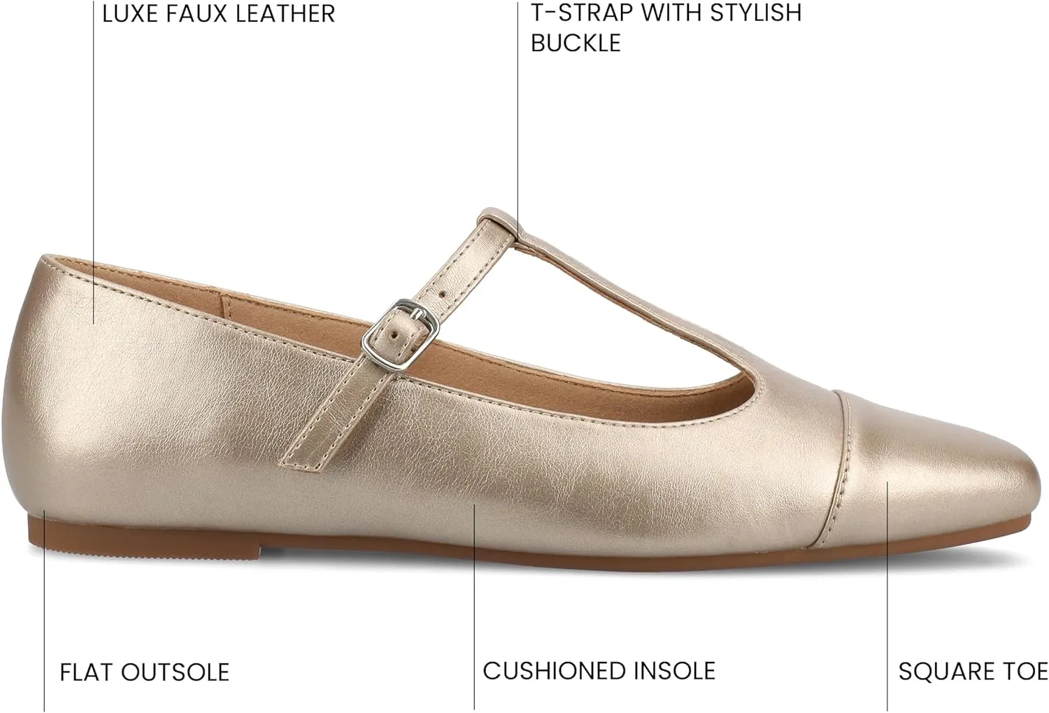 Journee Collection Womens Theah Mary Jane Buckle T-Strap Dress Flats Cushioned Two Tone Square Cap Toe Fashion Shoe