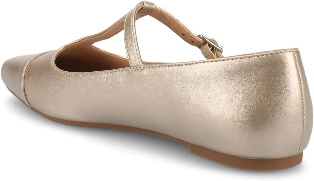Journee Collection Womens Theah Mary Jane Buckle T-Strap Dress Flats Cushioned Two Tone Square Cap Toe Fashion Shoe