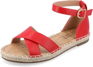 Journee Womens Flat Espadrille Strappy Crisscross Open Round Toe Sandal - Lyddia Buckle Ankle Strap Platform