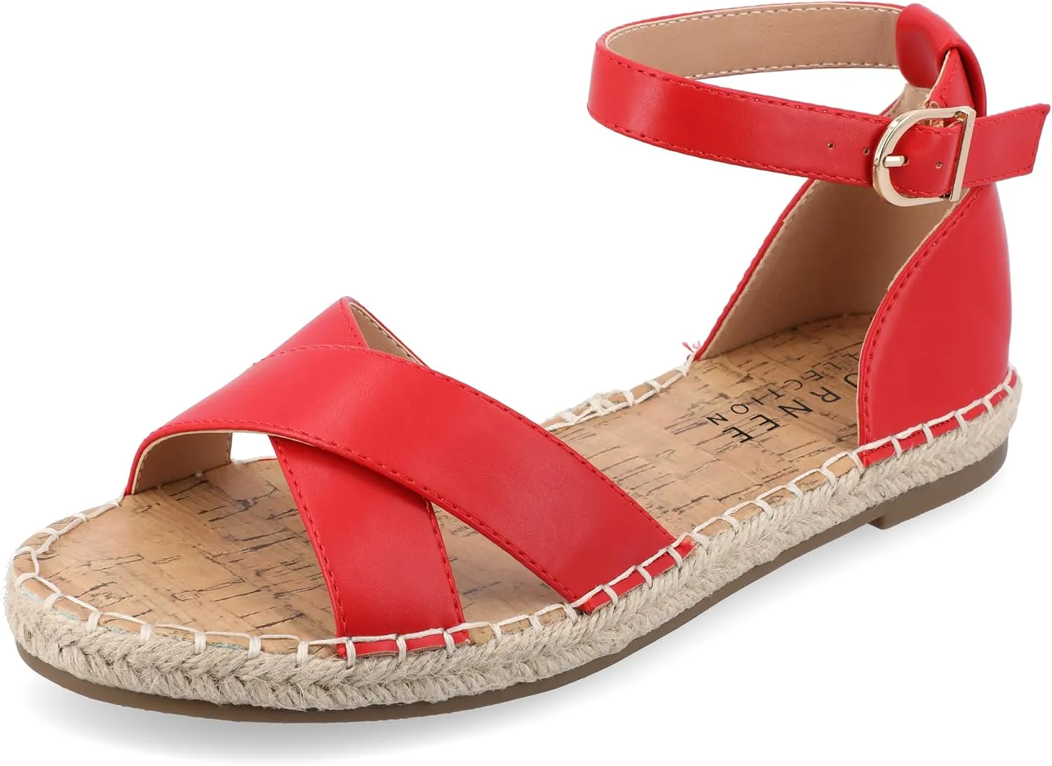 Journee Womens Flat Espadrille Strappy Crisscross Open Round Toe Sandal - Lyddia Buckle Ankle Strap Platform