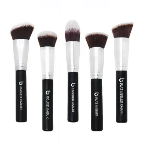 Kabuki Makeup Brush Set - Beauty Junkees 5pc Professional Make Up Brushes for Full Face Foundation, Blush, Bronzer Contour, Concealer, Mineral Powder Cosmetics, Affordable Cruelty Free