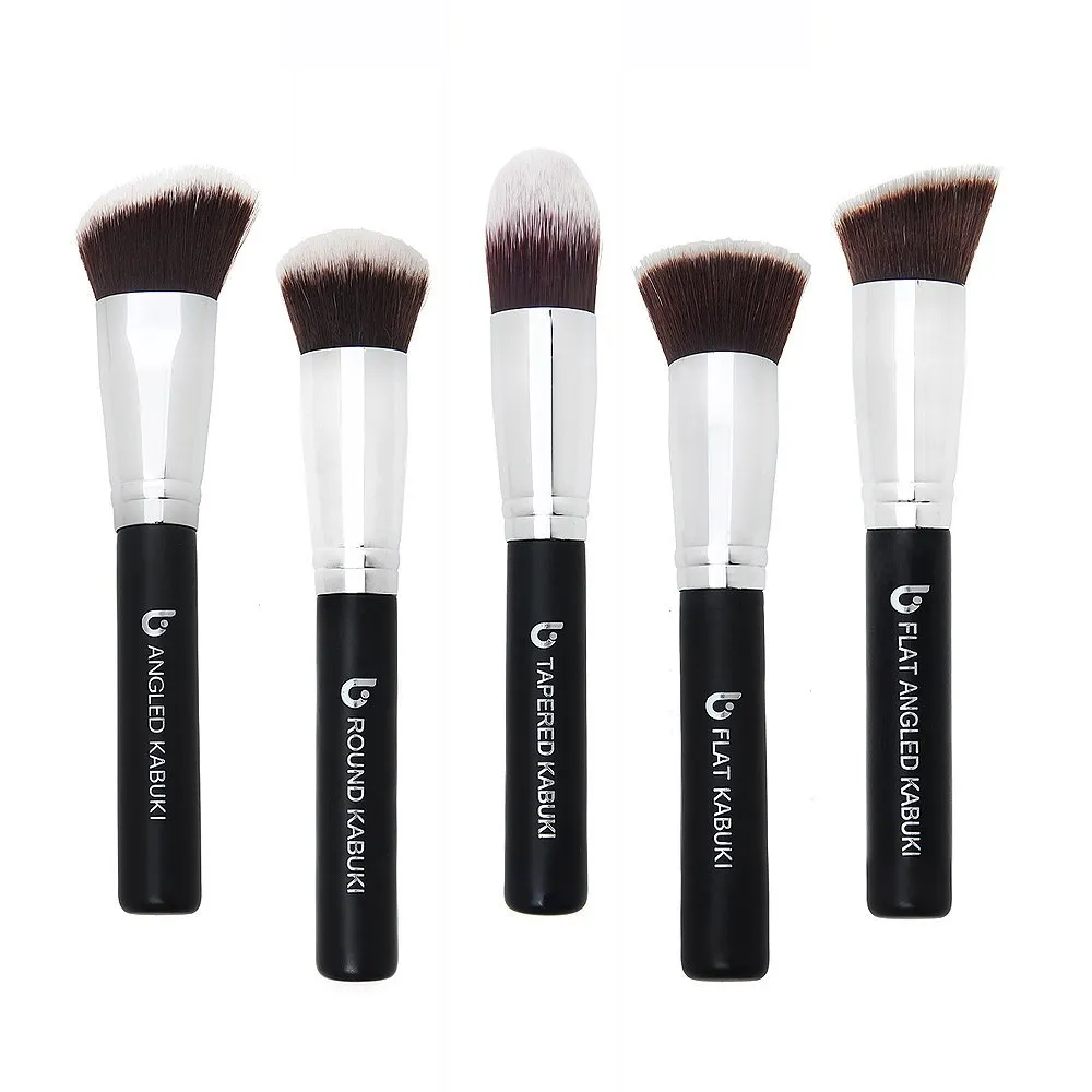 Kabuki Makeup Brush Set - Beauty Junkees 5pc Professional Make Up Brushes for Full Face Foundation, Blush, Bronzer Contour, Concealer, Mineral Powder Cosmetics, Affordable Cruelty Free