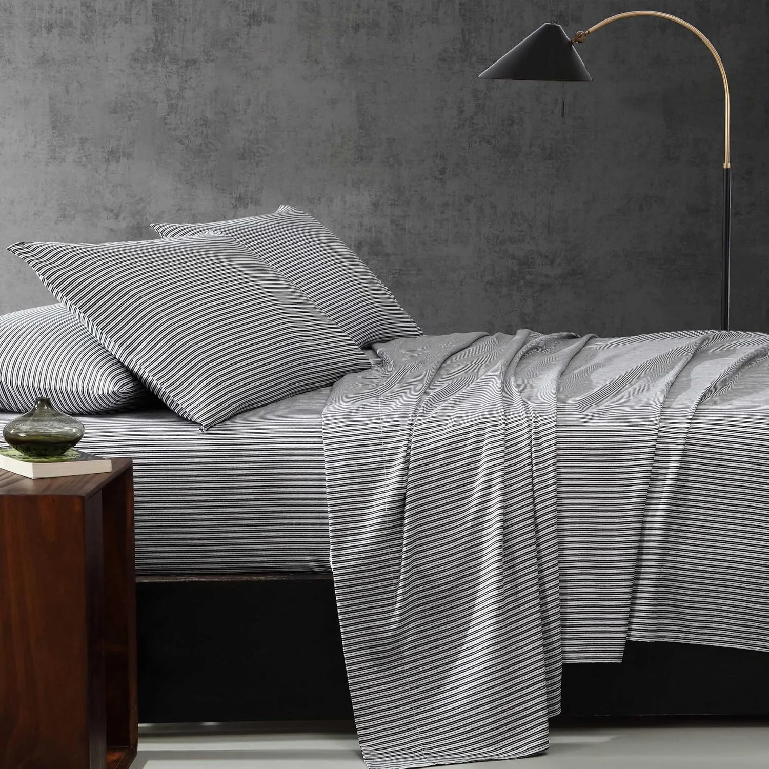 Kenneth Cole - Twin Sheet Set, Super Soft Wrinkle-Resistant Bedding with Bonus Pillowcases, Striped Home Decor, Oeko-Tex Certified (Twill Stripe Texture Black, Twin)