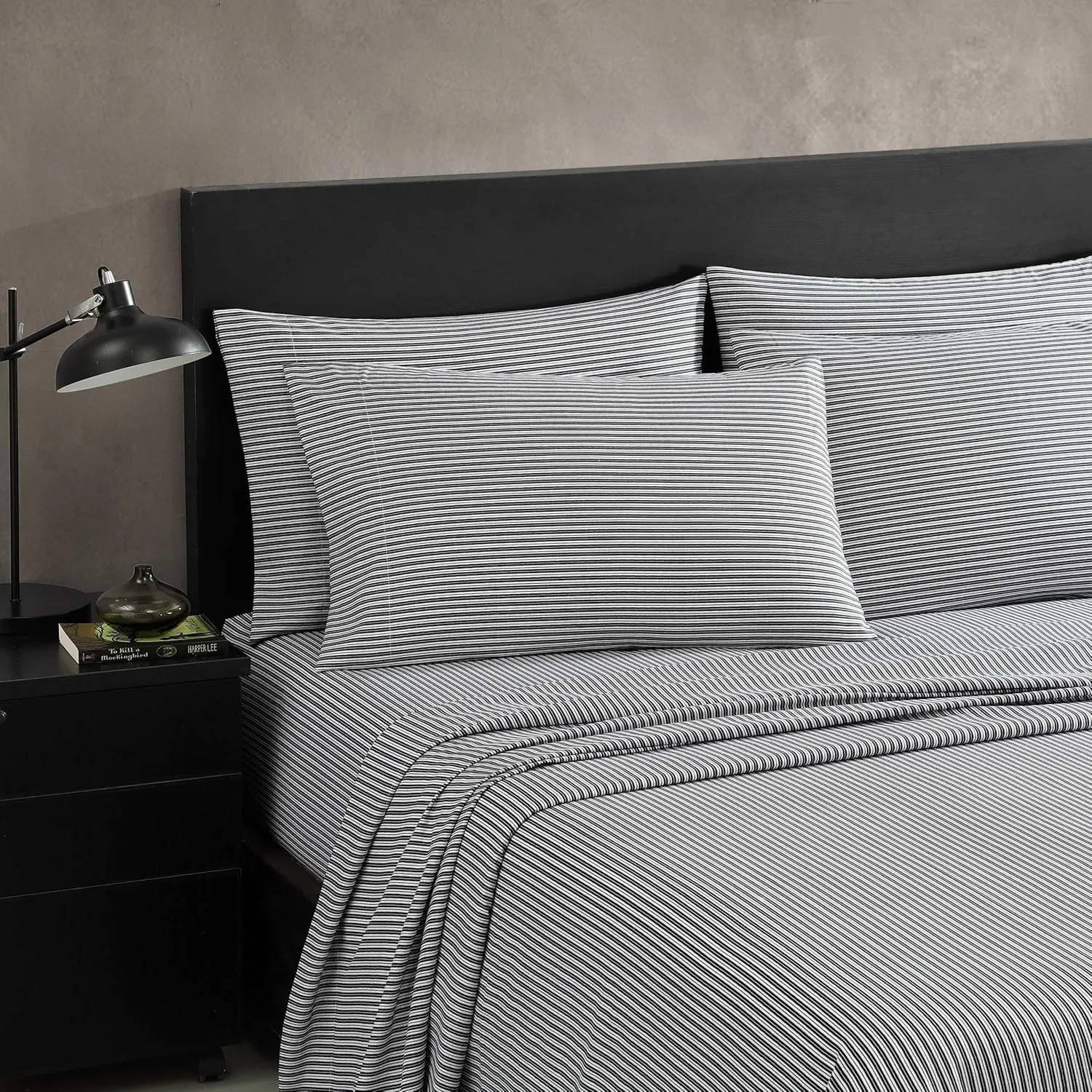 Kenneth Cole - Twin Sheet Set, Super Soft Wrinkle-Resistant Bedding with Bonus Pillowcases, Striped Home Decor, Oeko-Tex Certified (Twill Stripe Texture Black, Twin)