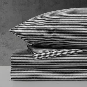 Kenneth Cole - Twin Sheet Set, Super Soft Wrinkle-Resistant Bedding with Bonus Pillowcases, Striped Home Decor, Oeko-Tex Certified (Twill Stripe Texture Black, Twin)