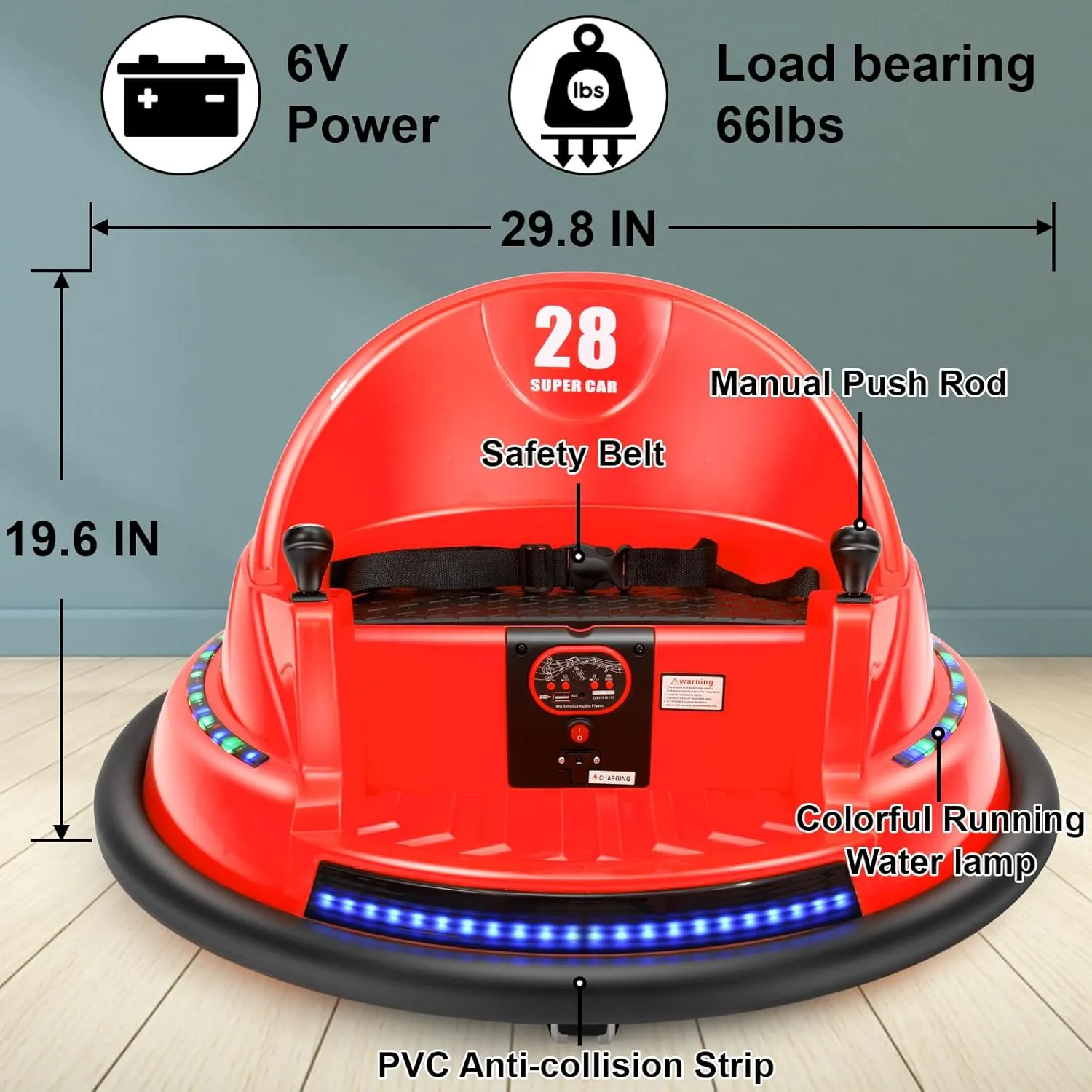 Kids Race Toy 6V Electric Ride On Bumper Car Vehicle Remote Control 360 Spin DIY Numbers 00-99 ASTM-Certified Red,6v Red
