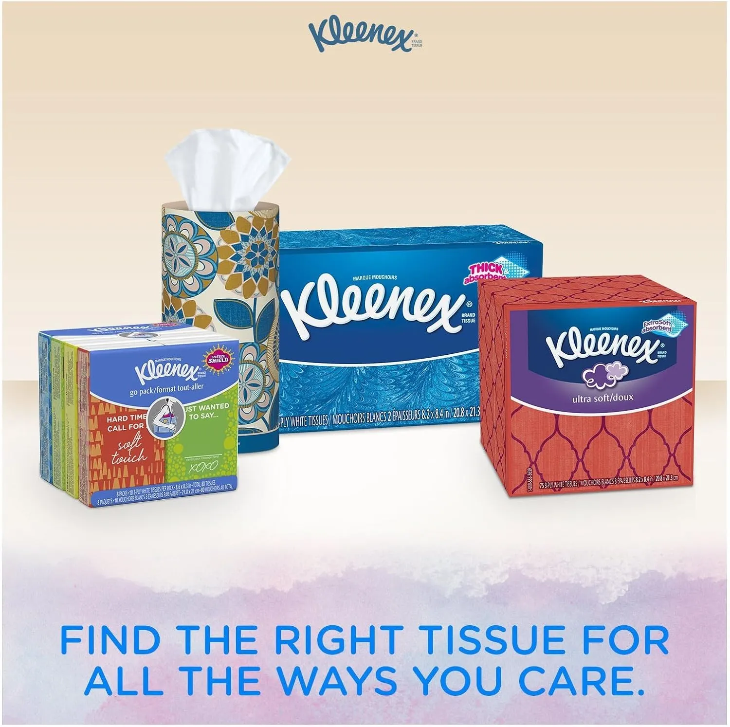 Kleenex Ultra Soft Facial Tissues, Medium Count Flat, 170 ct, 6 Pack. Designs May Vary