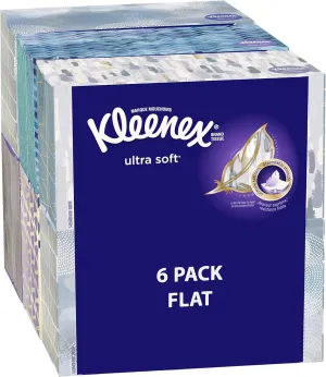 Kleenex Ultra Soft Facial Tissues, Medium Count Flat, 170 ct, 6 Pack. Designs May Vary