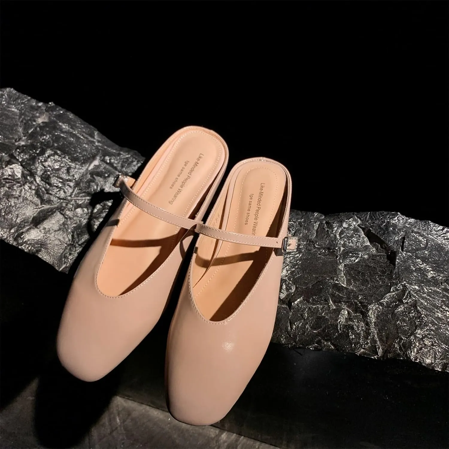 Kluolandi Flat Mules for Women Round Toe Slip On Slides Shoes with Strap Backless Flats Womens Mules