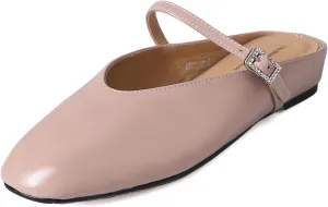 Kluolandi Flat Mules for Women Round Toe Slip On Slides Shoes with Strap Backless Flats Womens Mules