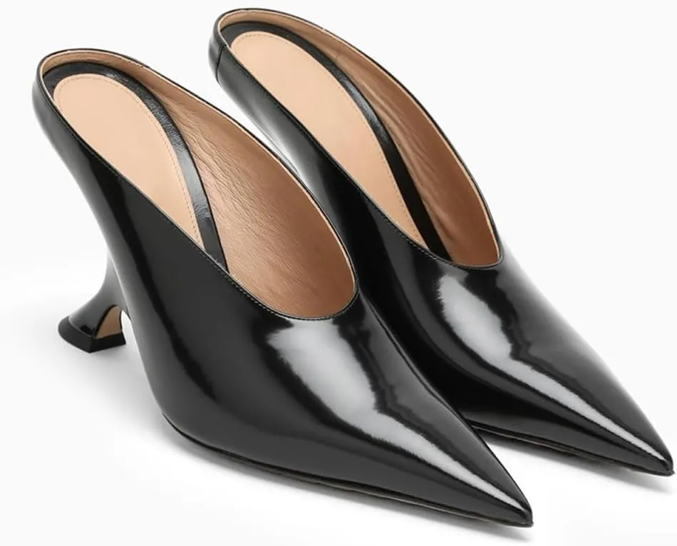 Kluolandi Metallic Heeled Mules for Women Sexy Pointed Closed Toe Slip On Wedge Mule Pumps Heels