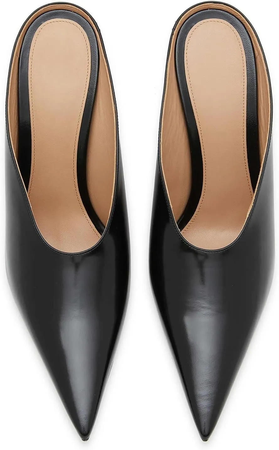 Kluolandi Metallic Heeled Mules for Women Sexy Pointed Closed Toe Slip On Wedge Mule Pumps Heels