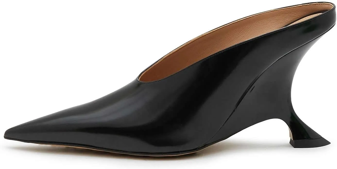 Kluolandi Metallic Heeled Mules for Women Sexy Pointed Closed Toe Slip On Wedge Mule Pumps Heels