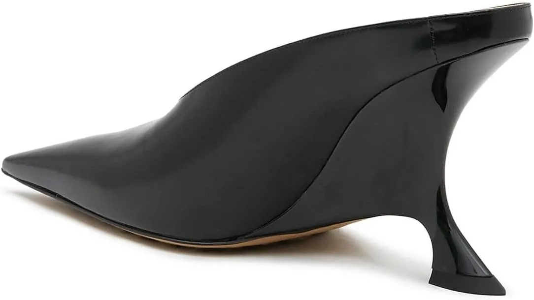 Kluolandi Metallic Heeled Mules for Women Sexy Pointed Closed Toe Slip On Wedge Mule Pumps Heels