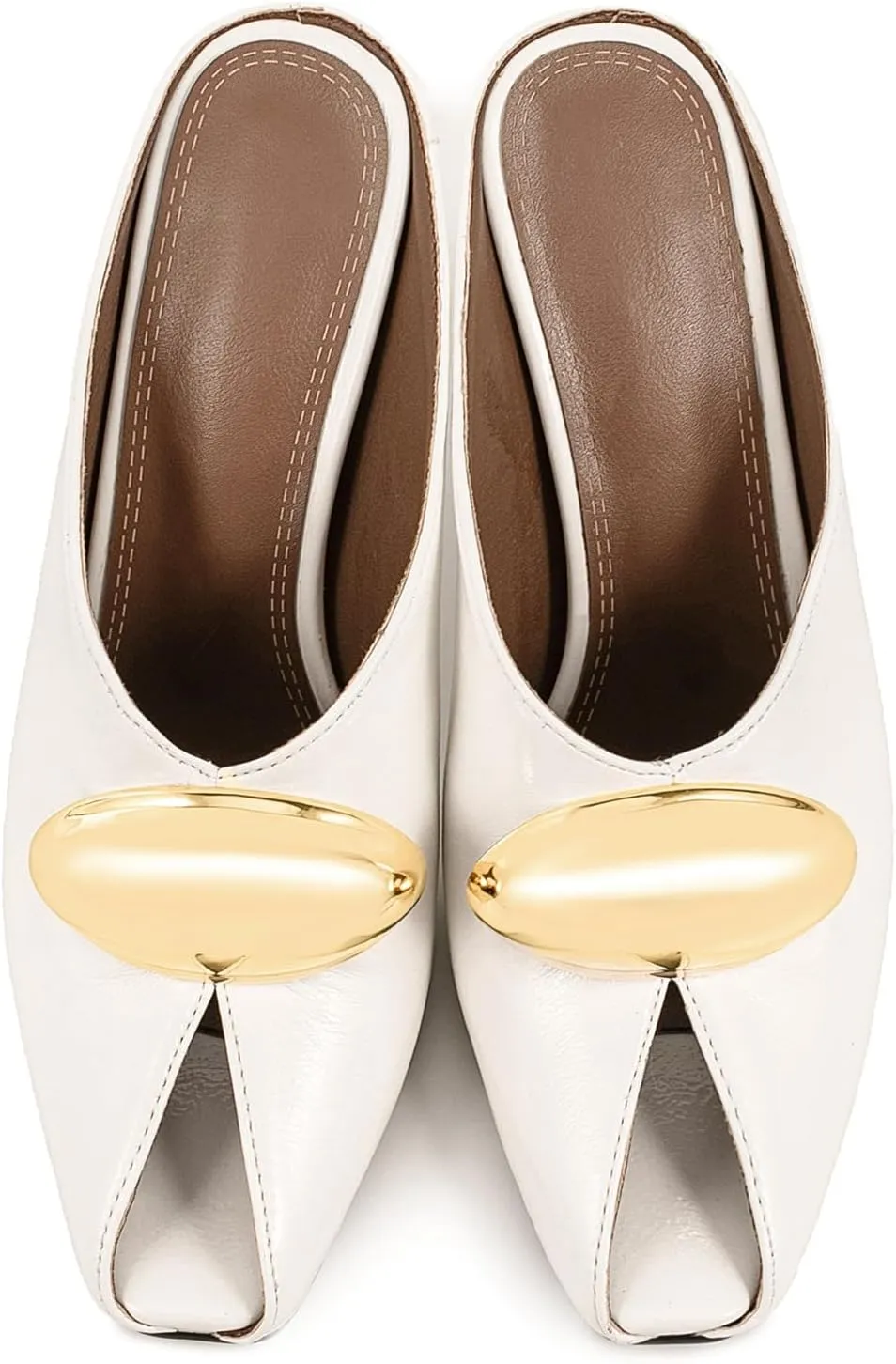 Kluolandi Peep Toe Heeled Mules for Women Sexy High Heels Slip On Mule Heels with Metallic Detail Open Toe Mules