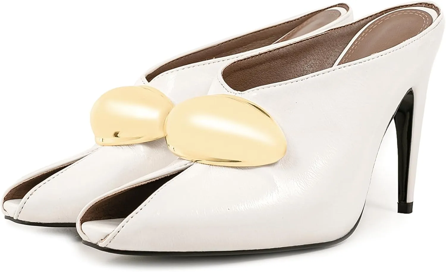 Kluolandi Peep Toe Heeled Mules for Women Sexy High Heels Slip On Mule Heels with Metallic Detail Open Toe Mules