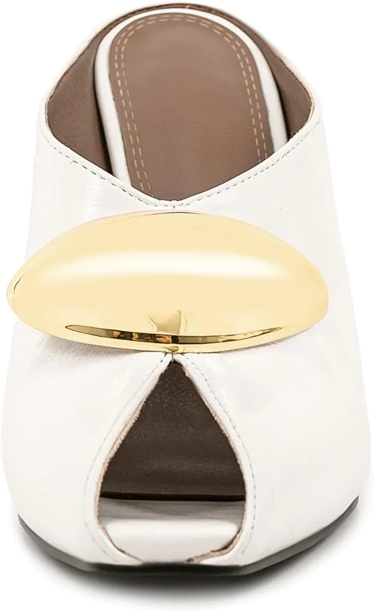 Kluolandi Peep Toe Heeled Mules for Women Sexy High Heels Slip On Mule Heels with Metallic Detail Open Toe Mules