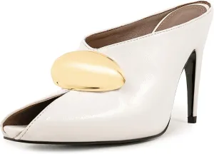 Kluolandi Peep Toe Heeled Mules for Women Sexy High Heels Slip On Mule Heels with Metallic Detail Open Toe Mules