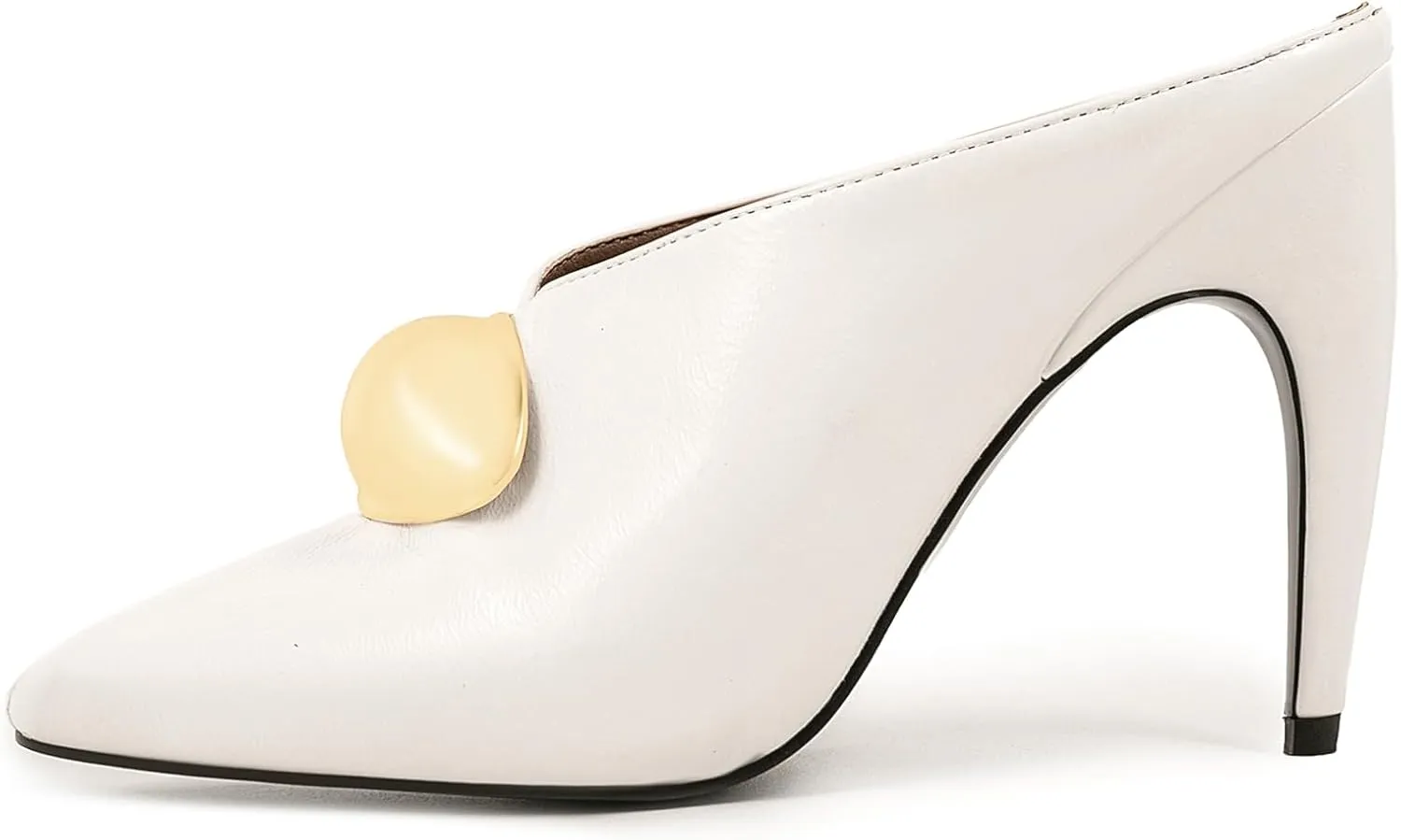 Kluolandi Peep Toe Heeled Mules for Women Sexy High Heels Slip On Mule Heels with Metallic Detail Open Toe Mules