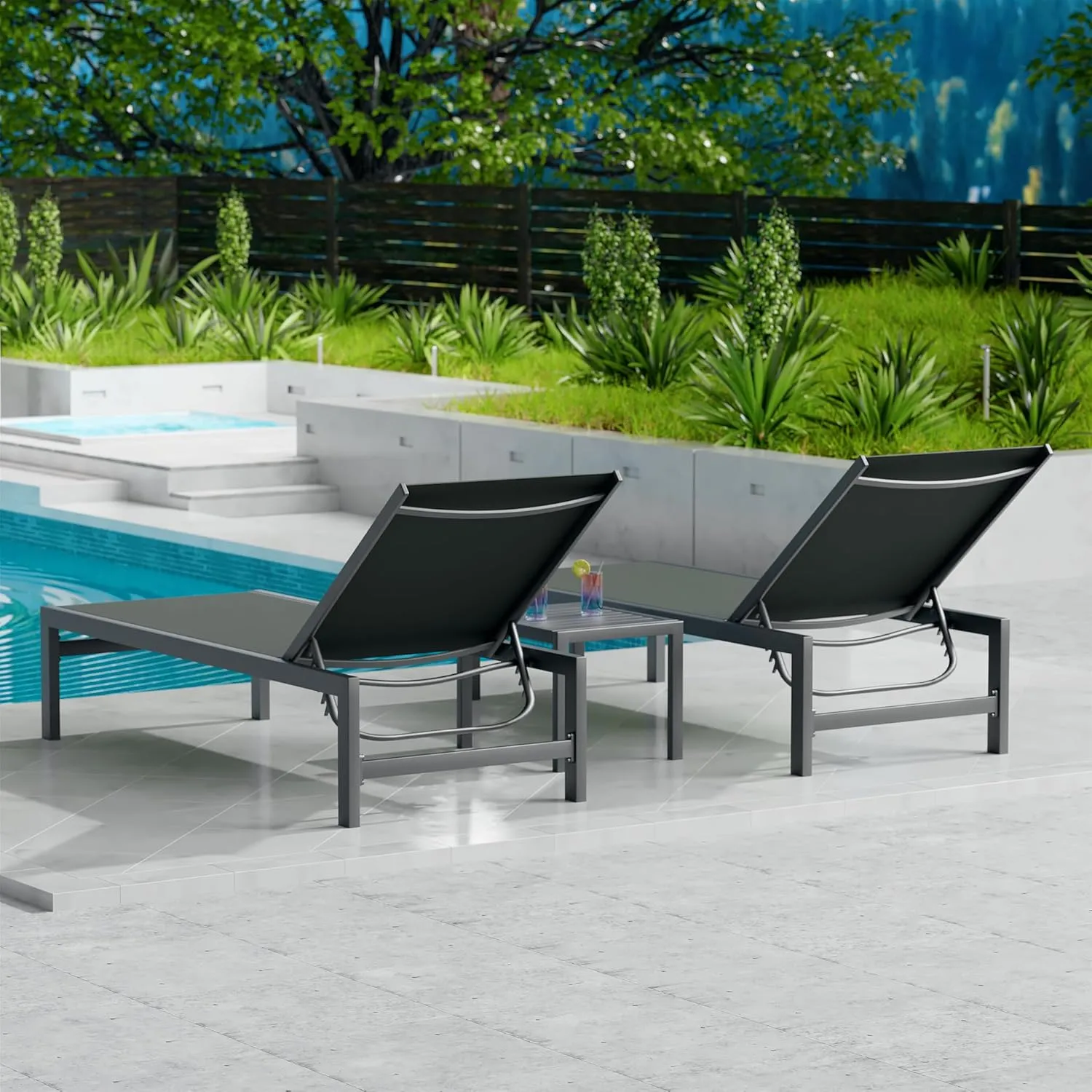 Kozyard Chaise Lounge Outdoor, Aluminum Outdoor Chaise Lounge Set of 2, Flat Chaise Lounge Chair for Pools, Patio and Outdoor Lounging - Comfortable Patio Chair and Poolside Lounger (2 Packs, Gray)