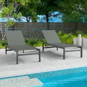 Kozyard Chaise Lounge Outdoor, Aluminum Outdoor Chaise Lounge Set of 2, Flat Chaise Lounge Chair for Pools, Patio and Outdoor Lounging - Comfortable Patio Chair and Poolside Lounger (2 Packs, Gray)