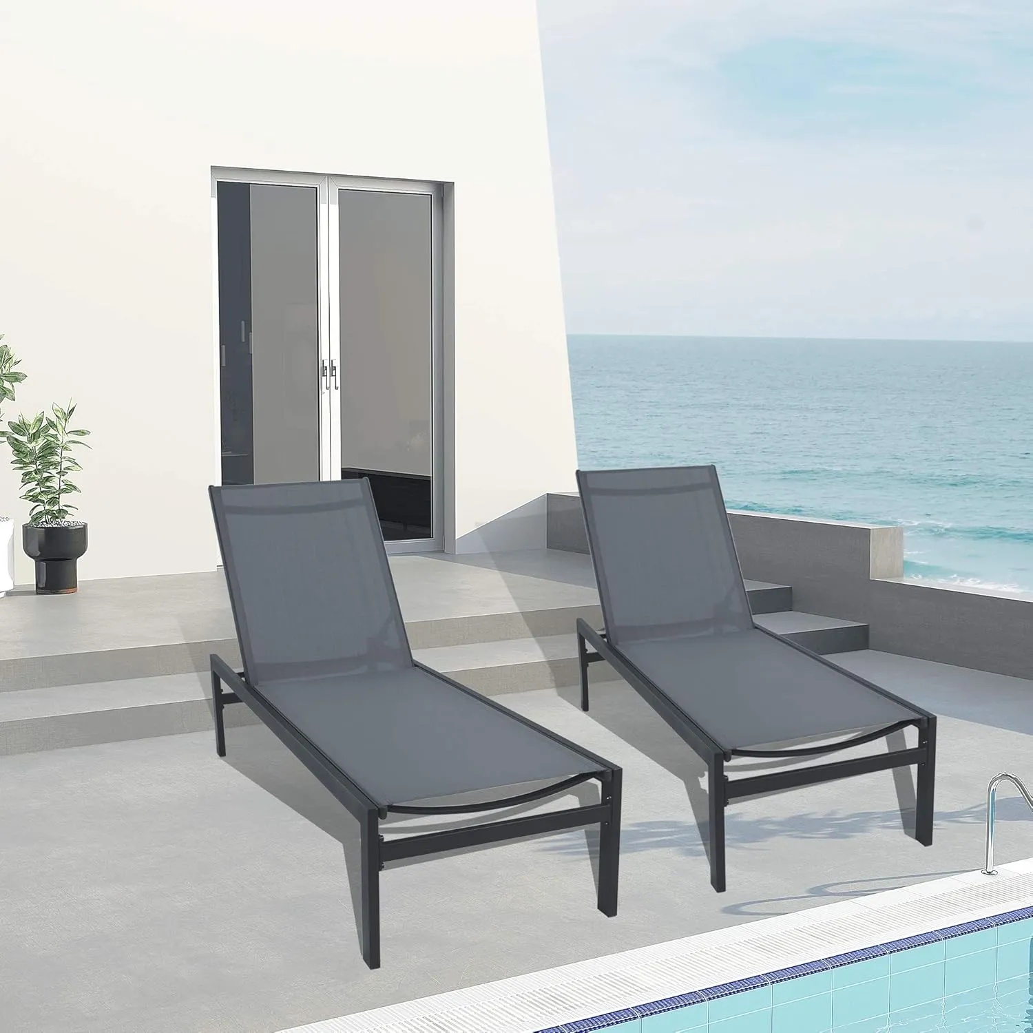 Kozyard Chaise Lounge Outdoor, Aluminum Outdoor Chaise Lounge Set of 2, Flat Chaise Lounge Chair for Pools, Patio and Outdoor Lounging - Comfortable Patio Chair and Poolside Lounger (2 Packs, Gray)