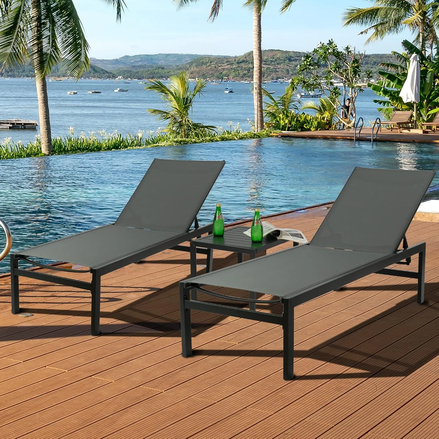 Kozyard Chaise Lounge Outdoor, Aluminum Outdoor Chaise Lounge Set of 2, Flat Chaise Lounge Chair for Pools, Patio and Outdoor Lounging - Comfortable Patio Chair and Poolside Lounger (2 Packs, Gray)