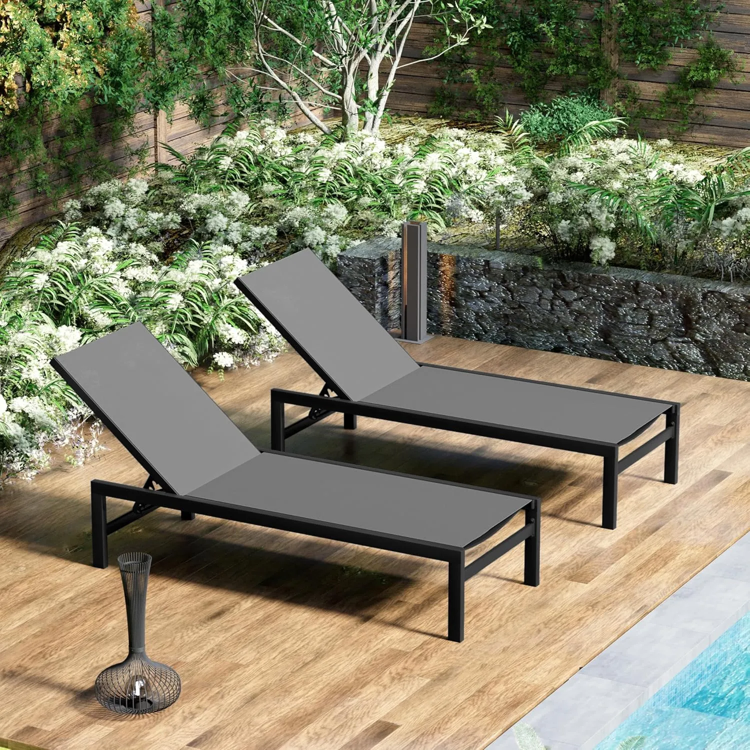 Kozyard Chaise Lounge Outdoor, Aluminum Outdoor Chaise Lounge Set of 2, Flat Chaise Lounge Chair for Pools, Patio and Outdoor Lounging - Comfortable Patio Chair and Poolside Lounger (2 Packs, Gray)