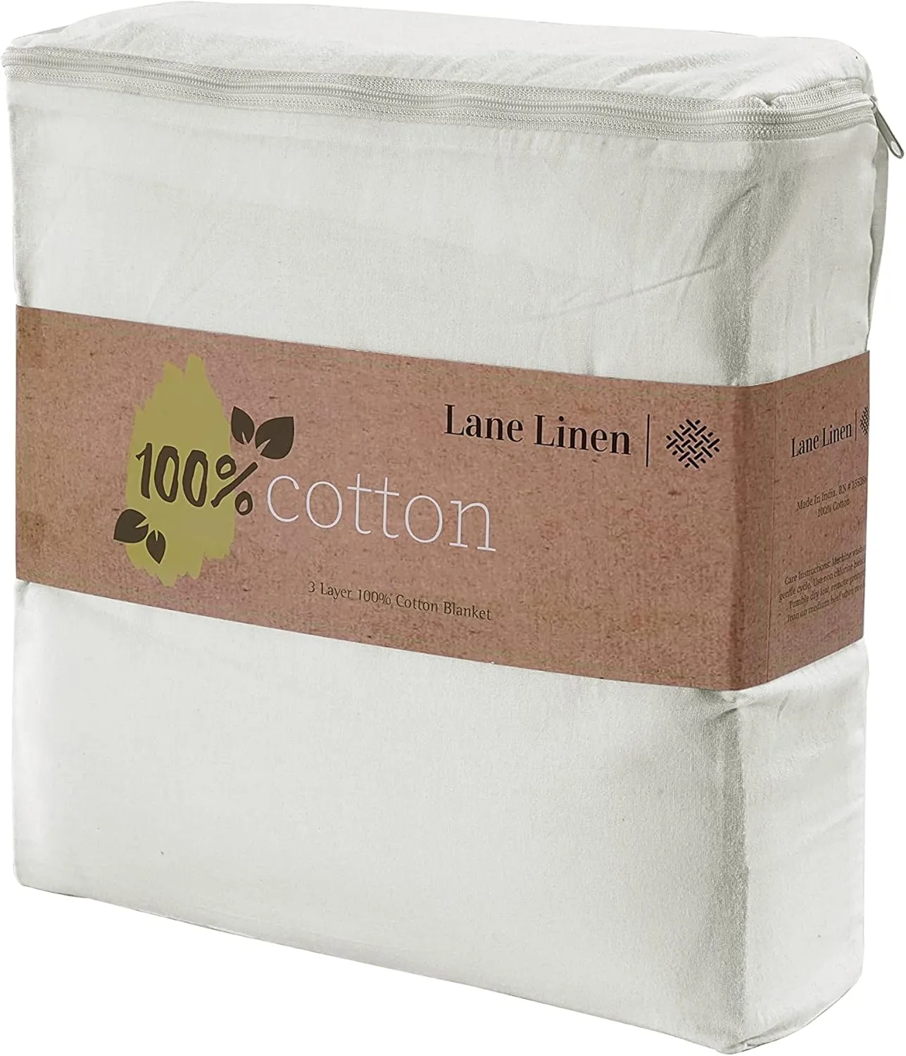Lane Linen Cotton Twin Blanket 68x90 - Featherlight, Plush and Airy Blanket for Versatile Use like Travel, Guest Rooms, Camping Blankets for Cold Weather and Outdoor Settings - Mineral