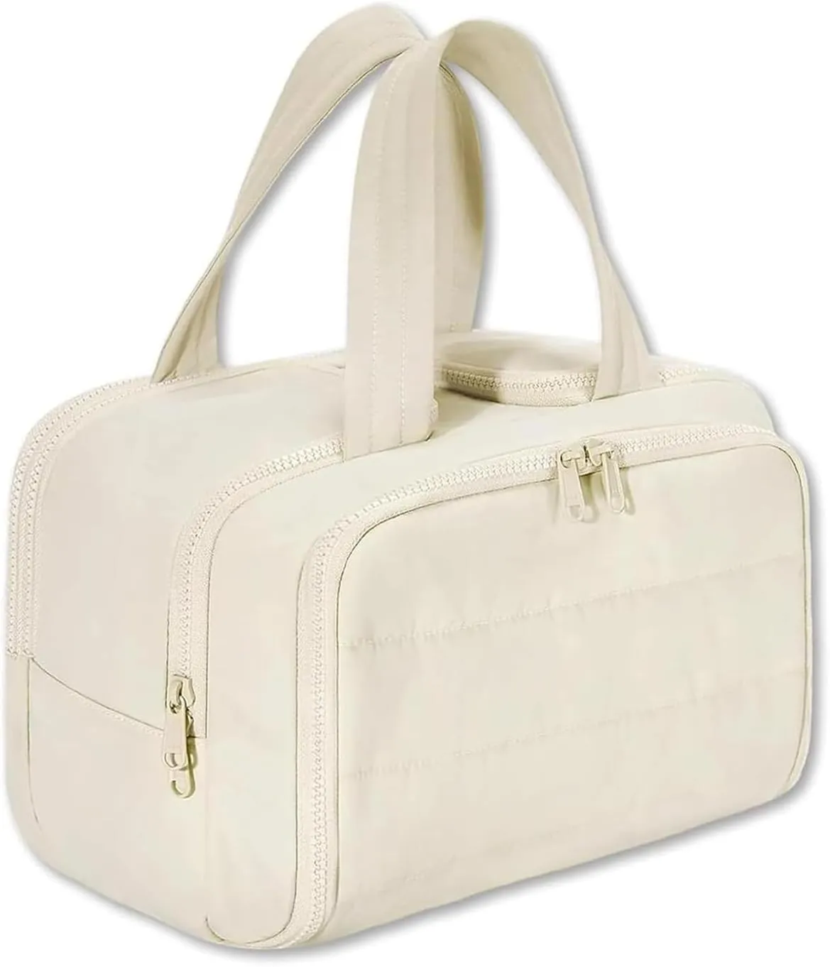 Large Capacity Wide-Open Travel Cosmetic Bag, Travel Cosmetic Bag, Waterproof Portable, Dry-And-Wet Separation, Open Flat makeup Make Up Bags for Women with Divider and Handle (Beige)