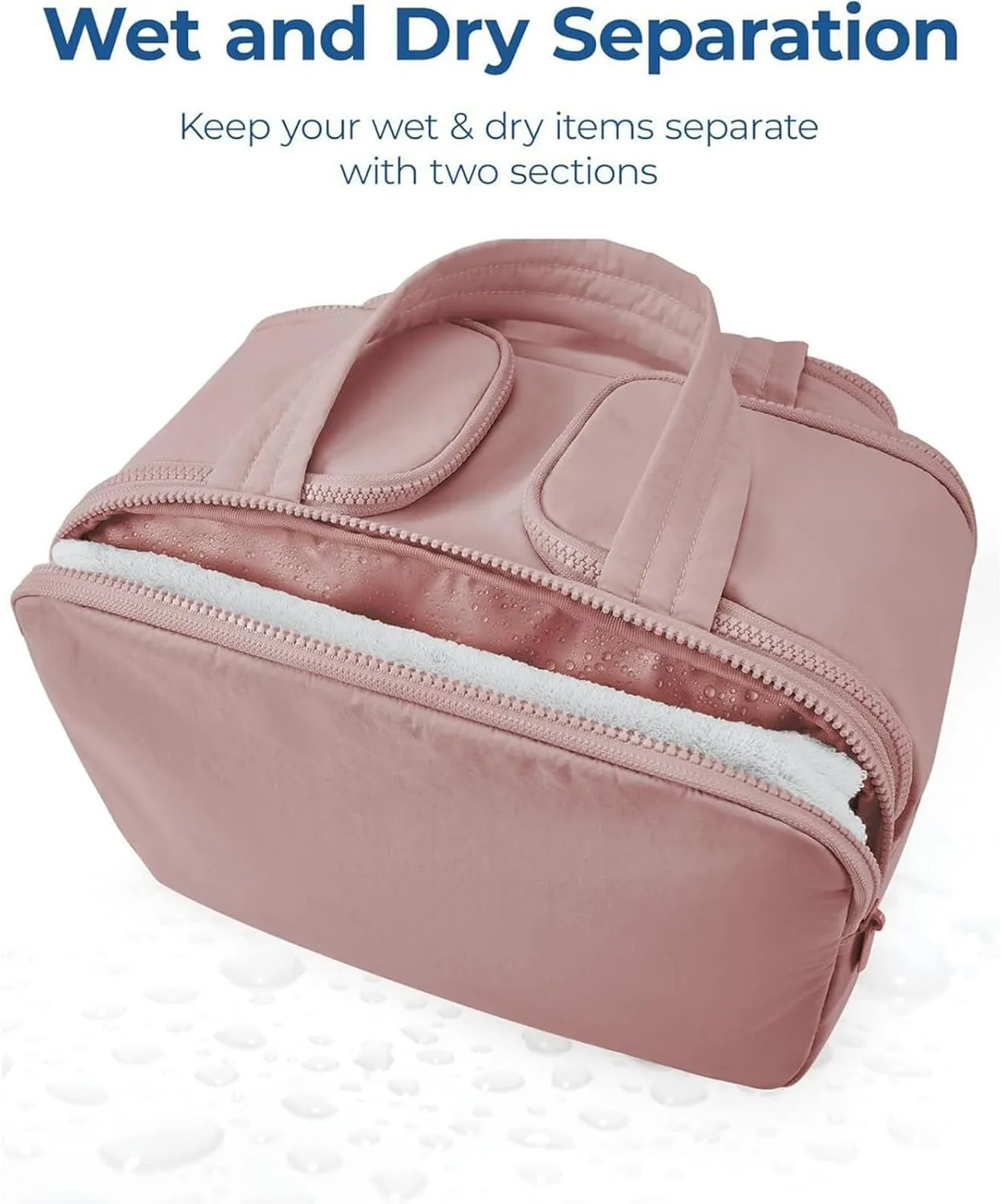 Large Capacity Wide-Open Travel Cosmetic Bag, Travel Cosmetic Bag, Waterproof Portable, Dry-And-Wet Separation, Open Flat makeup Make Up Bags for Women with Divider and Handle (Beige)