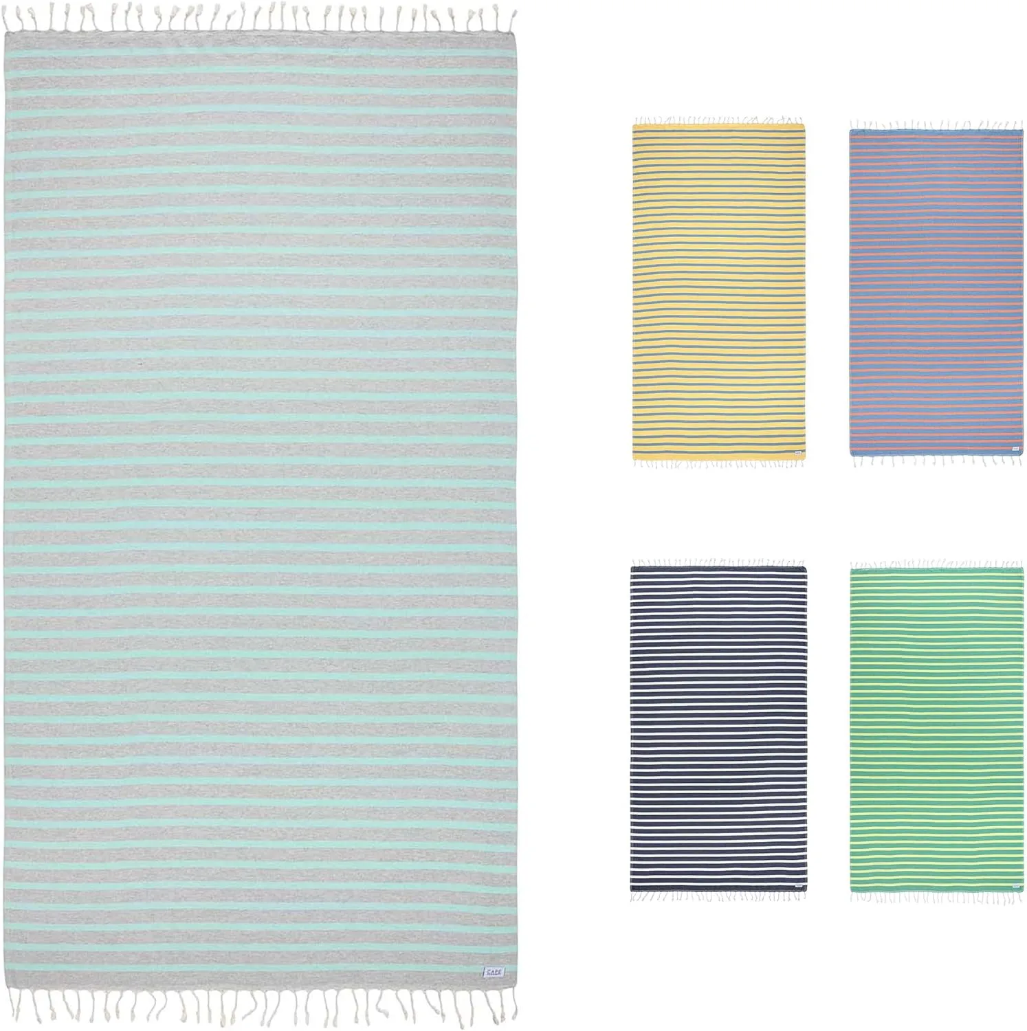 Large Turkish Beach Towel, Striped Light Grey & Mint - 37'' x 67'' - Super Soft & Lightweight - Quick Dry Sand Free Travel Towels for Beach or Bath - Gifts