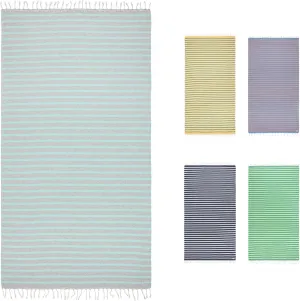 Large Turkish Beach Towel, Striped Light Grey & Mint - 37'' x 67'' - Super Soft & Lightweight - Quick Dry Sand Free Travel Towels for Beach or Bath - Gifts