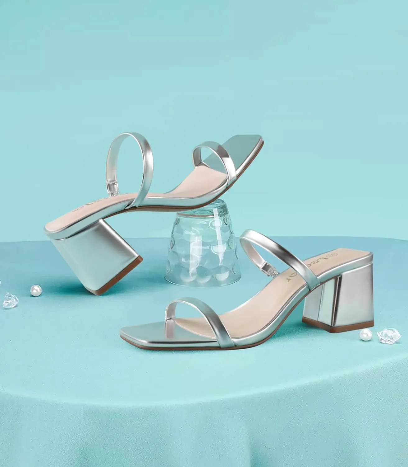 Leevar Square Toe Heeled Sandals for Women - Women's Low Block Heels Sandals - 2.25IN Open Toe Ankle Strap Chunky Heels - Slip on Heeled Sandal Mule- Nude Black Strappy Heels for Party Wedding Dress Shoes