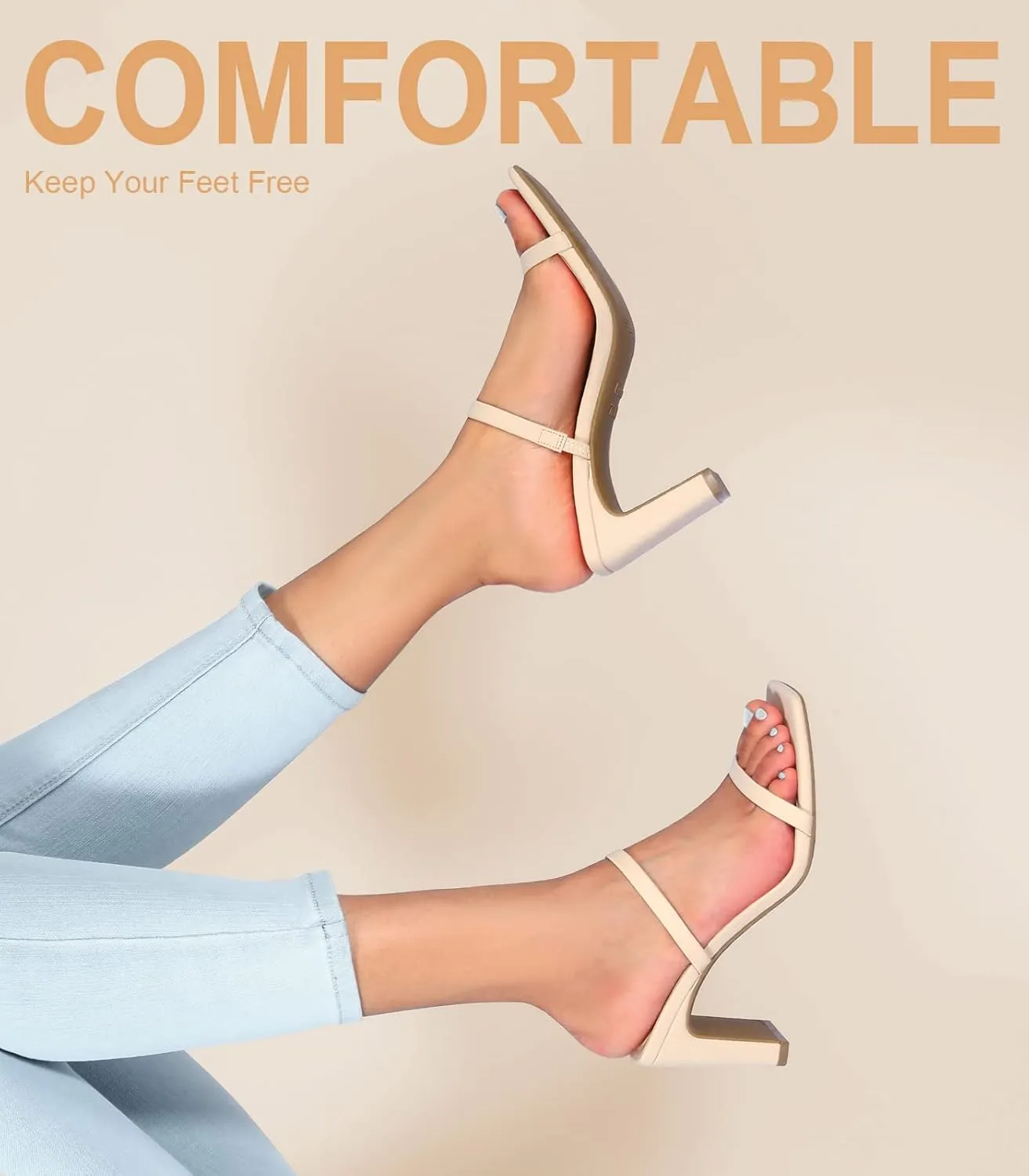 Leevar Square Toe Heels Sandals - White Black Nude Heels Chunky Two Strap Low Heels for Women Leather Mule Sandals Slip On Block Heels for Party Dating Daily Standard Size 2.75 Inch
