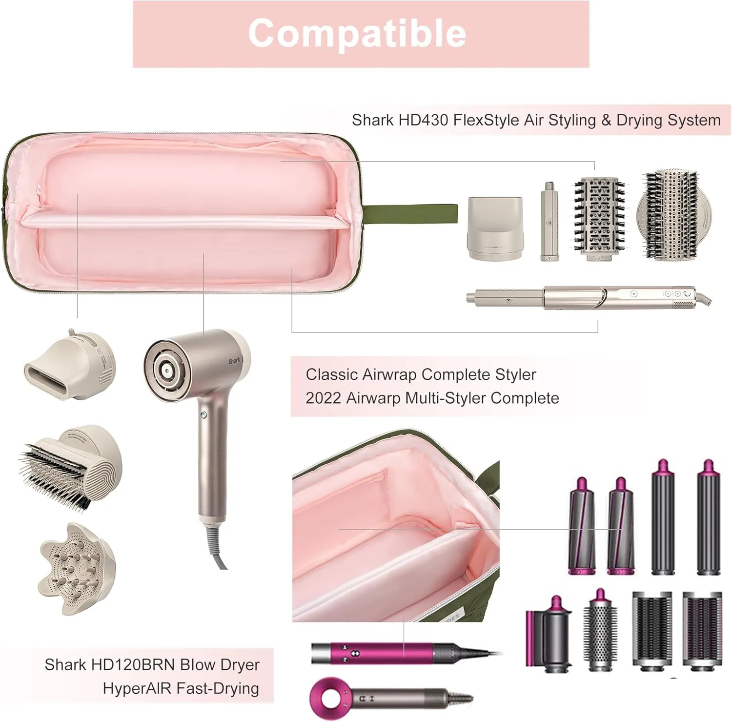 Leudes Hair Tools Travel Bag for Shark Flexstyle Carrying Case Portable Shark Hair Air Wrap Dryer Case Waterproof Dustproof Flat Curling Iron Travel Organizer