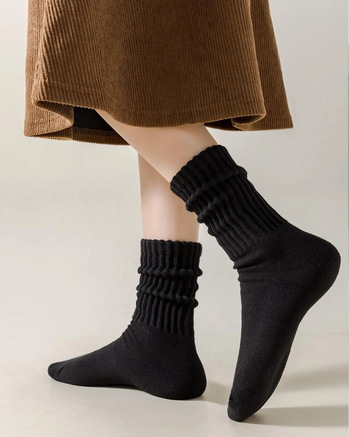 LGE Women's Slouch Crew Socks athletic socks Cotton 3 pairs retro mid tube solid color stacked tube socks casual boat socks
