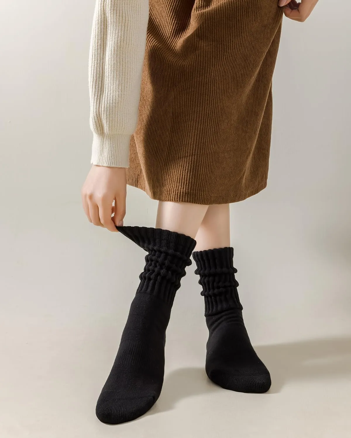 LGE Women's Slouch Crew Socks athletic socks Cotton 3 pairs retro mid tube solid color stacked tube socks casual boat socks