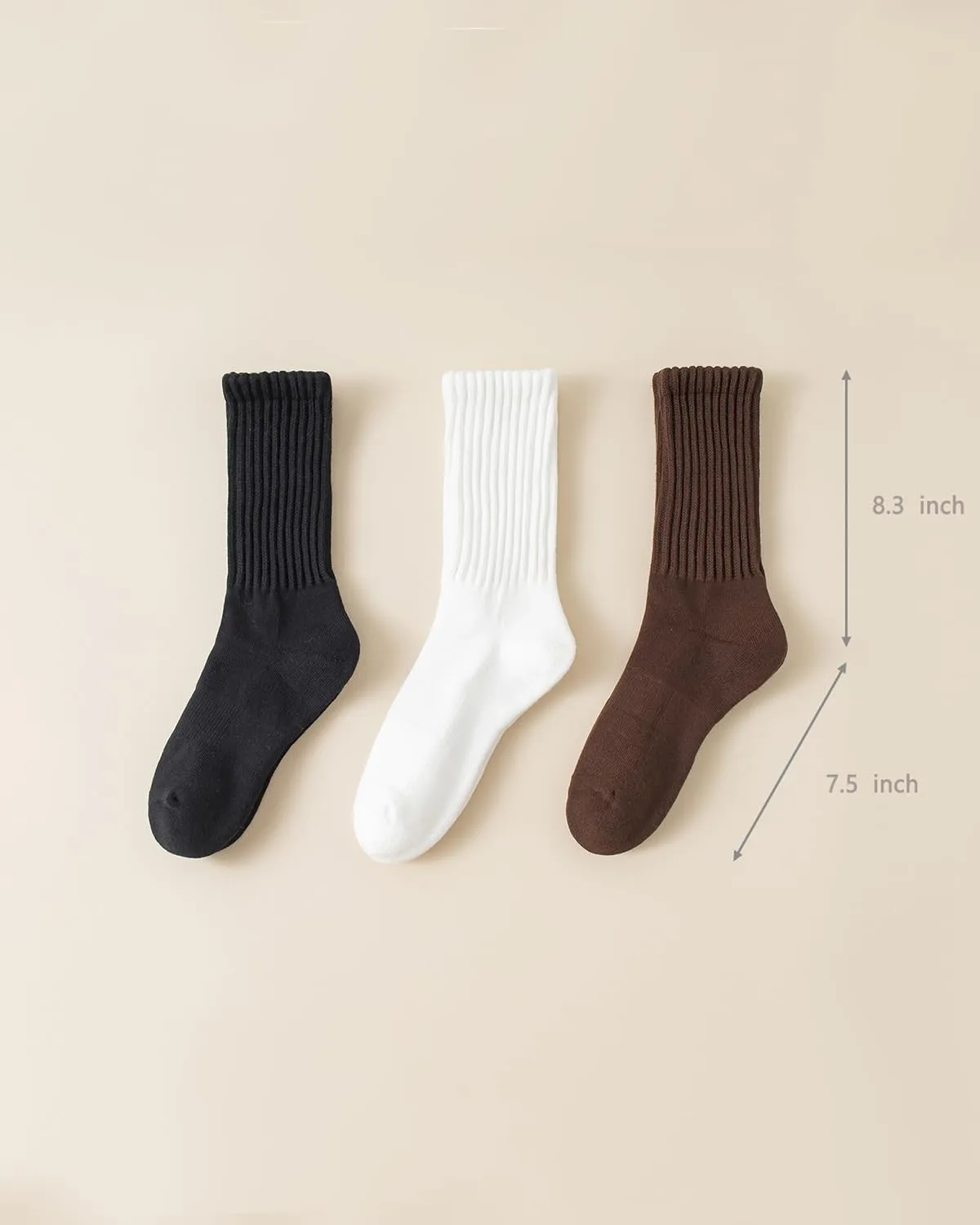 LGE Women's Slouch Crew Socks athletic socks Cotton 3 pairs retro mid tube solid color stacked tube socks casual boat socks